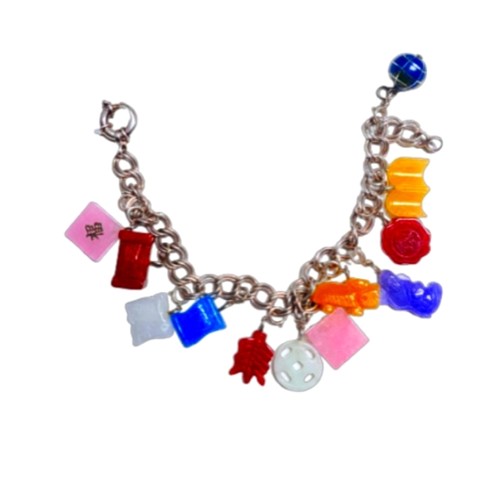 Muti Color Jade Charm Bracelet Vintage